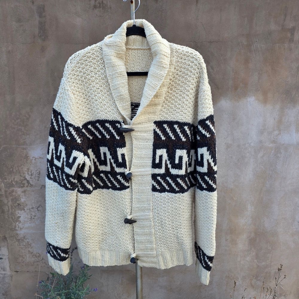 Vince cowl neck fisherman cardigan with indigenous design - Picture 9 of 9